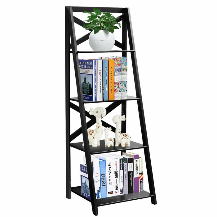 2 Pieces 4-Tier Wood Display Storage Bookshelf Set-Black