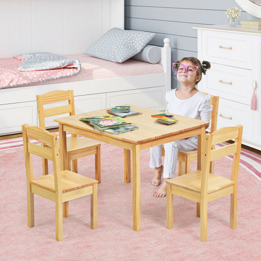 5 pcs Kids Pine Wood Table Chair Set-Natural