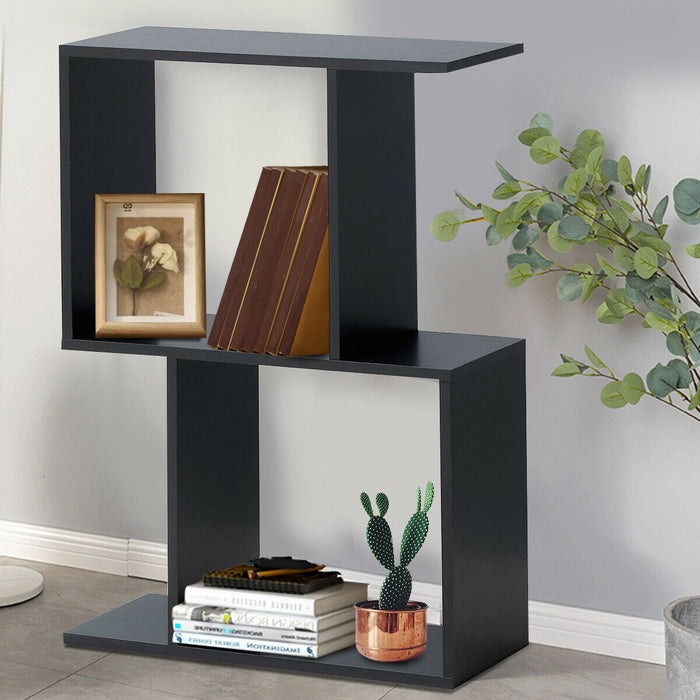 2/3/4 Tiers Wooden S-Shaped Bookcase for Living Room Bedroom Office-2-Tier