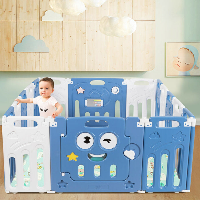 16-Panel Foldable Baby Playpen Kids Activity Centre-Blue