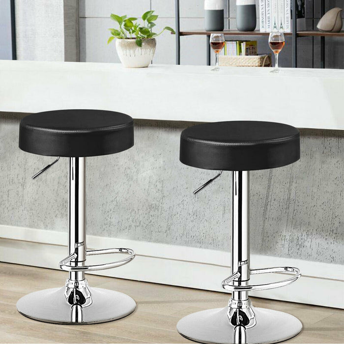 Set of 2 Adjustable Swivel Round Bar Stool  Pub Chairs-Black