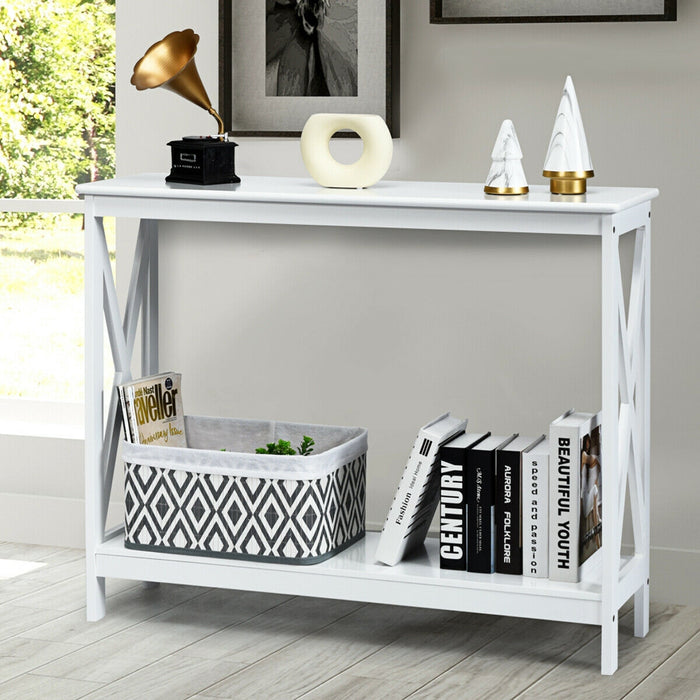 2-Tier Console X-Design Sofa Side Accent Table-White