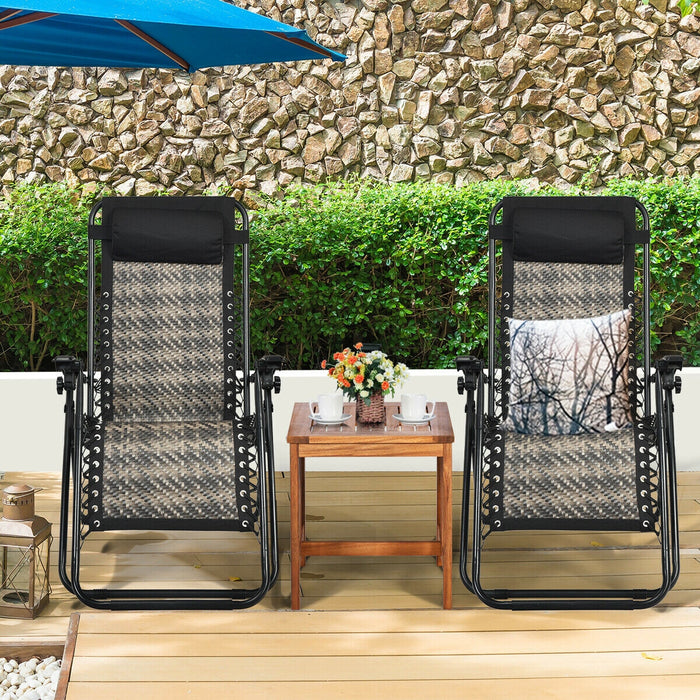 2 Pieces Folding Patio Rattan Zero Gravity Lounge Chair-Gray