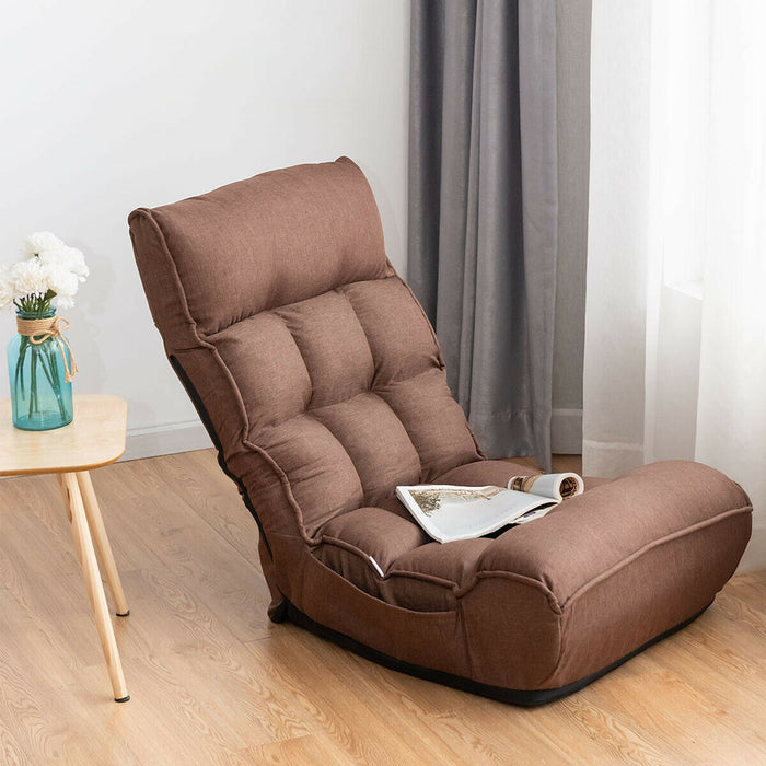 4-Position Adjustable Floor Chair Folding Lazy Sofa-Coffee