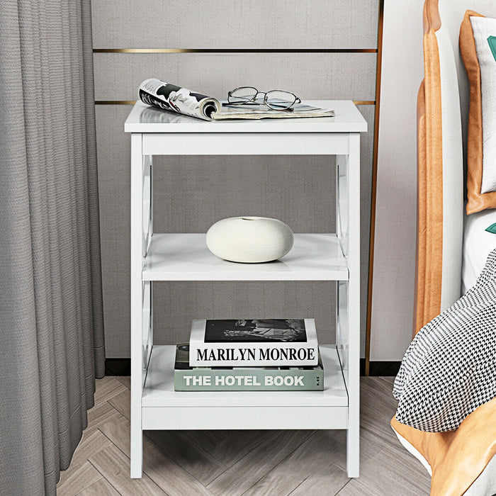 3-tier Nightstand Sofa Side End Accent Table-White