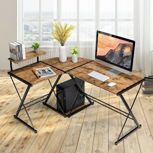 L-Shaped Desk Reversible Corner Computer Desk with Movable Shelf and CPU Stand-Rustic Brown