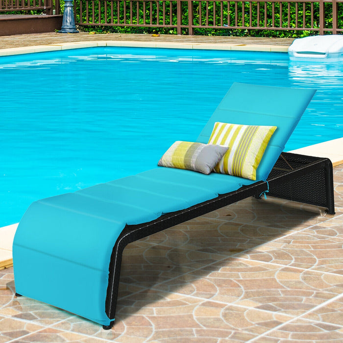 Patio Rattan Lounge Chair Back Adjustable Chaise Recliner  with Cushioned-Turquoise