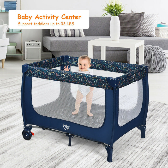 Portable Baby Playpen with Mattress Foldable Design-Blue