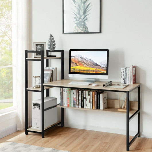 59-Inch Computer Desk Home Office Workstation 4-Tier Storage Shelves-Natural