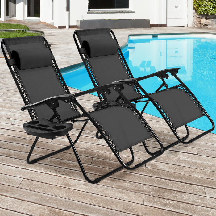 2 Pieces Folding Recliner Zero Gravity Lounge Chair - Black