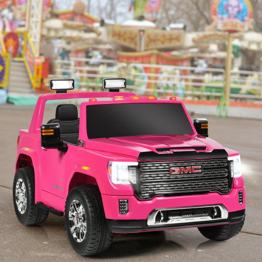 12V 2-Seater Licensed GMC Kids Ride On Truck RC Electric Car with Storage Box-Pink