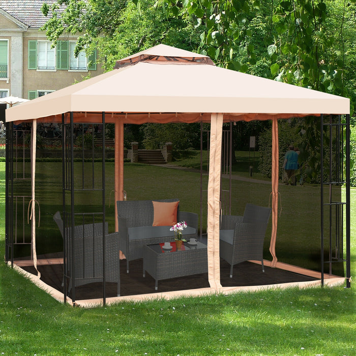 10 x 10 Feet 2-Tier Vented Metal Canopy with Mosquito Netting