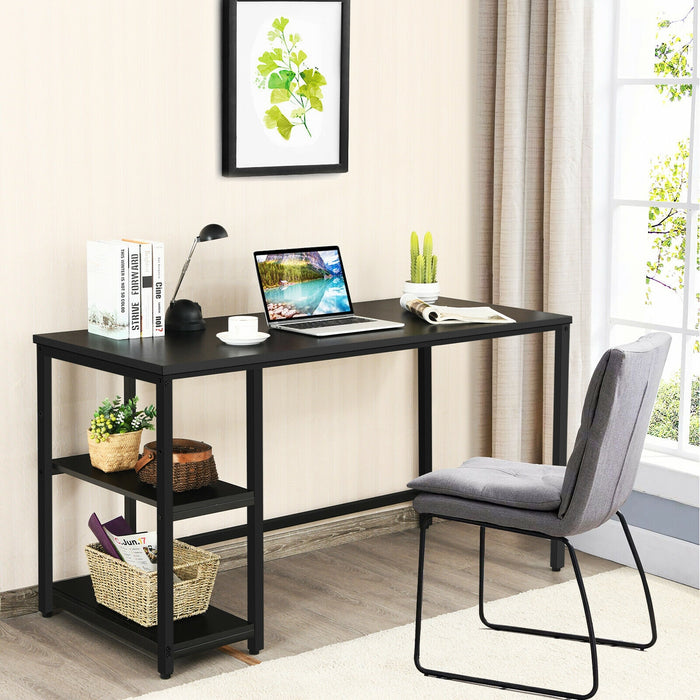 55 Inch Computer Desk Office Study Table Workstation Home with Adjustable Shelf Black-L