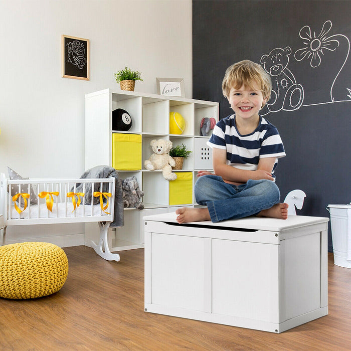 Safety Hinge Wooden Chest Organizer Toy Storage Box-White