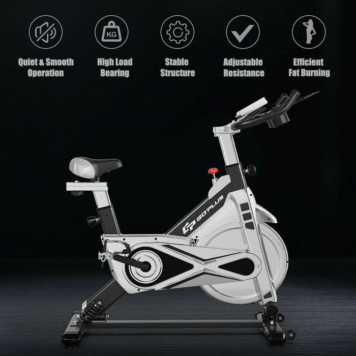 Stationary Silent Belt Adjustable Exercise Bike with Phone Holder and Electronic Display-Black