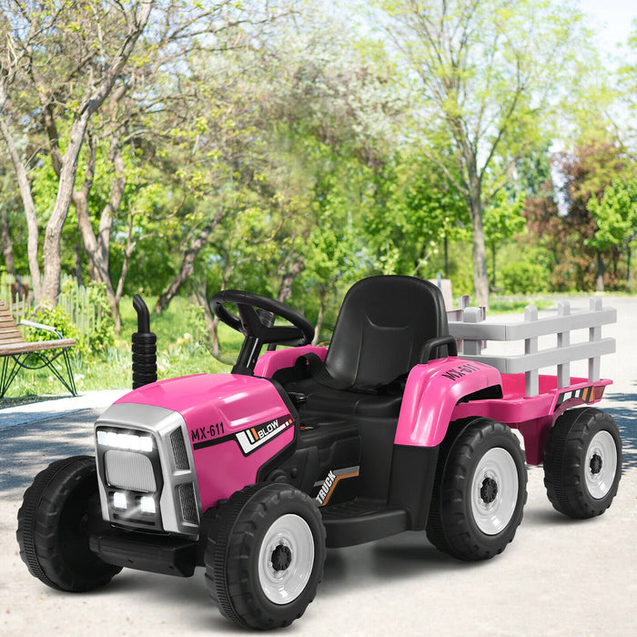 12V Ride on Tractor with 3-Gear-Shift Ground Loader for Kids 3+ Years Old-Pink