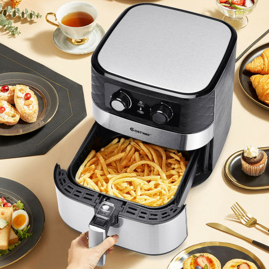 1700W 5.3 QT Electric Hot Air Fryer with Stainless steel and Non-Stick Fry Basket-Black