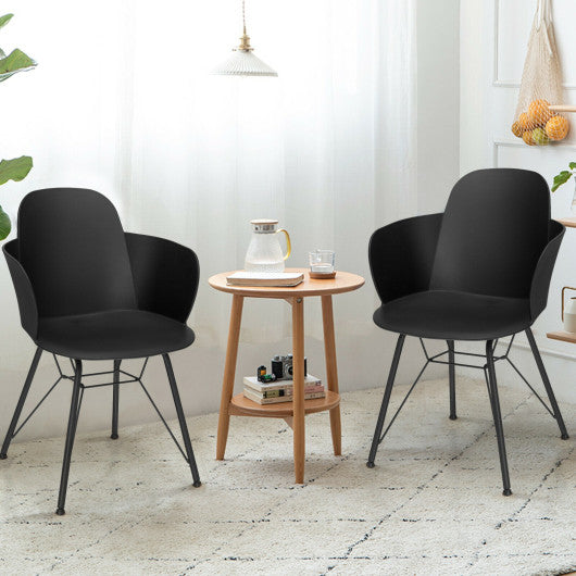 Set of 2 Metal Frame Modern Petal-Shape Plastic Dining Chairs-Black