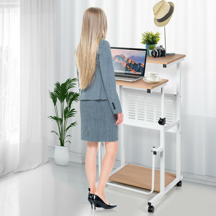 Height Adjustable Mobile Computer Stand-Up Desk with 2 Modes