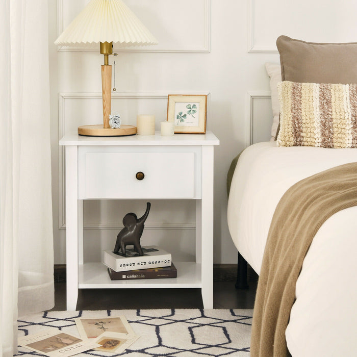 Nightstand with Drawer and Storage Shelf for Bedroom Living Room-Wine