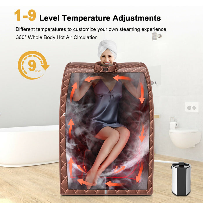 Portable Personal Steam Sauna Spa with 3L Blast-proof Steamer Chair-Coffee