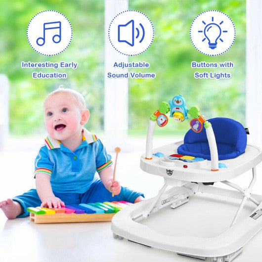 2-in-1 Foldable Baby Walker with Adjustable Heights-Blue