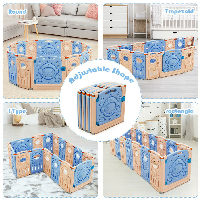 16-Panel Foldable Playpen Kids Activity Center with Lockable Door