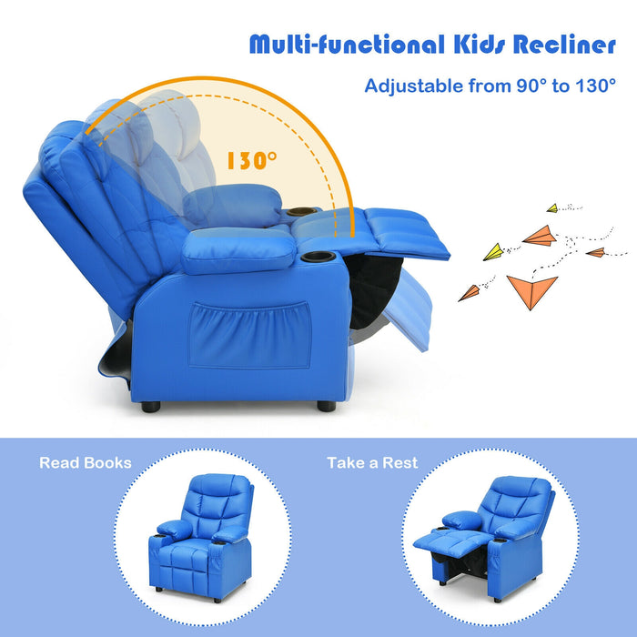 Kids Recliner Chair with Cup Holder and Footrest for Children-Blue