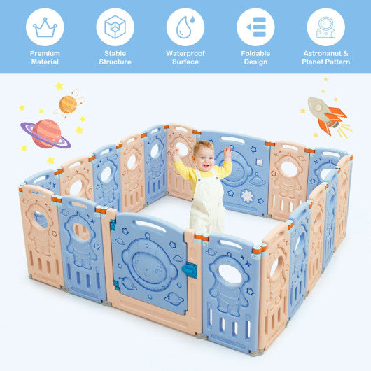 18-Panel Foldable Baby Playpen Kids Activity Center with Lockable Door