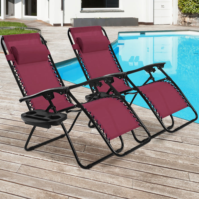 2 Pieces Folding Lounge Chair with Zero Gravity-Dark Red