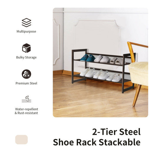 2/3/4 Tiers Flat and Slant Metal Shoe Rack for Entryway Hallway-2-Tier