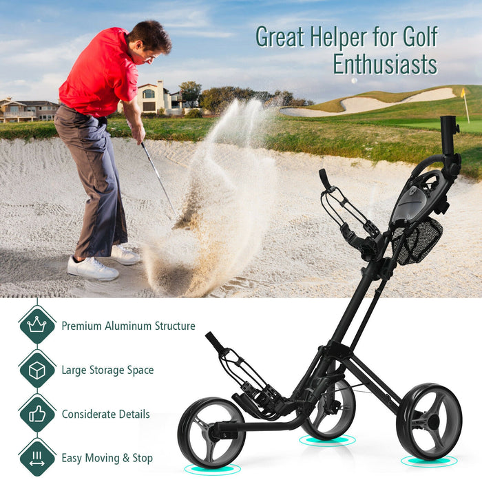 Folding 3 Wheels Golf Push Cart with Brake Scoreboard Adjustable Handle-Gray