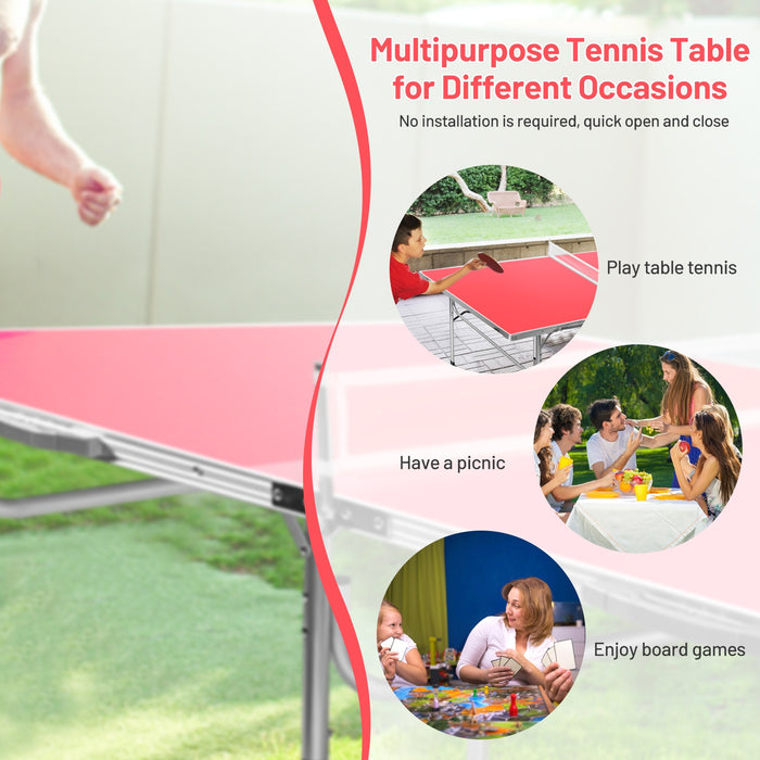 60 Inch Portable Tennis Ping Pong Folding Table with Accessories-Red