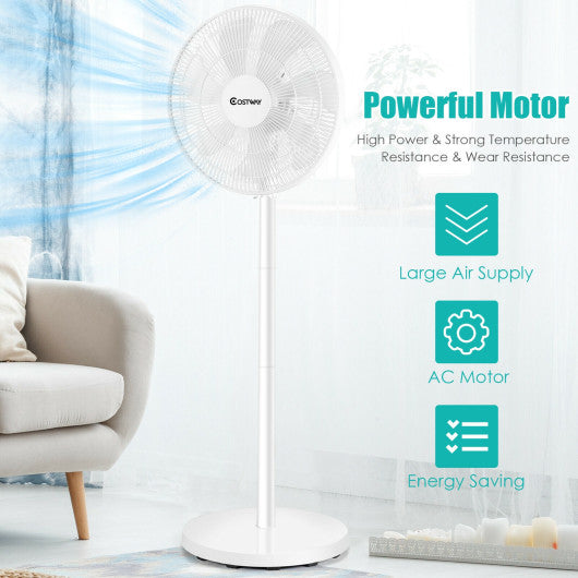 16 Inch Oscillating Pedestal 3-Speed Adjustable Height Fan with Remote Control-White