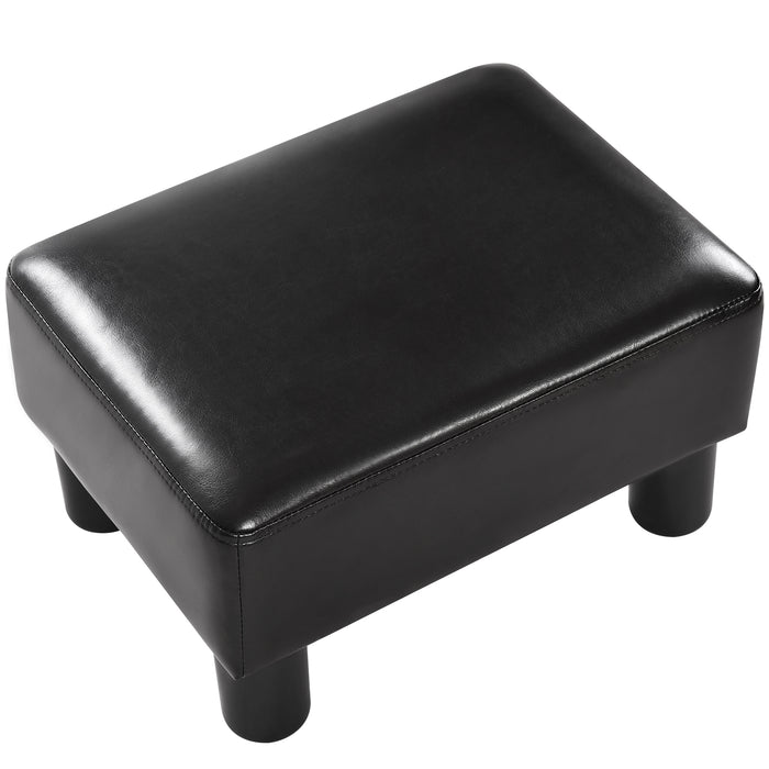 Small PU Leather Rectangular Seat Ottoman Footstool-Black