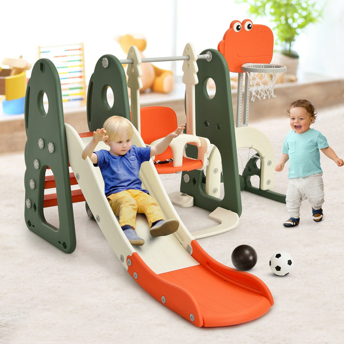 6 in 1 Toddler Slide and Swing Set with Ball Games-Orange