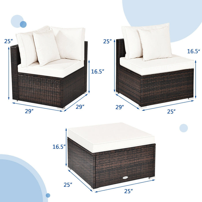 4 Pcs Ottoman Garden Deck Patio Rattan Wicker Furniture Set Cushioned Sofa-White