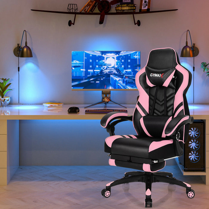 Adjustable Gaming Chair with Footrest for Home Office-Pink