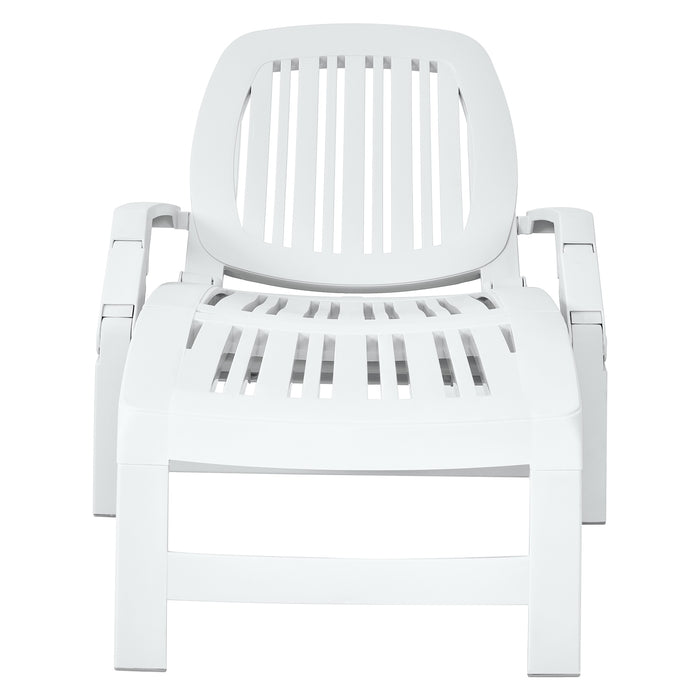 Adjustable Patio Sun Lounger with Weather Resistant Wheels-White