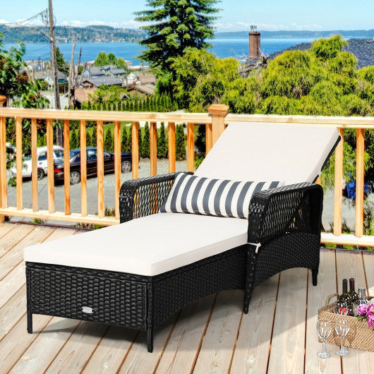 PE Rattan Armrest Chaise Lounge Chair with Adjustable Pillow