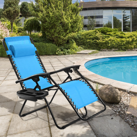 Outdoor Folding Zero Gravity Reclining Lounge Chair-Light Blue