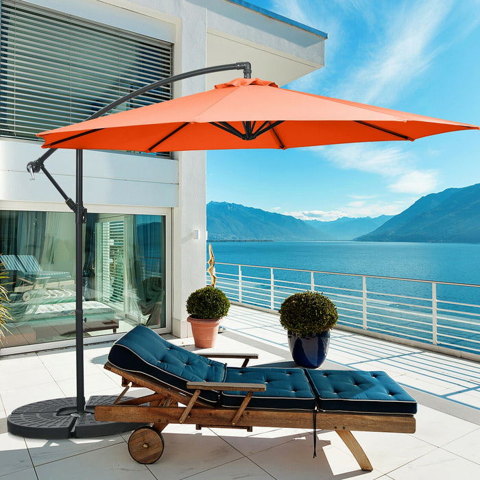 10 Feet Offset Umbrella with 8 Ribs Cantilever and Cross Base-Orange