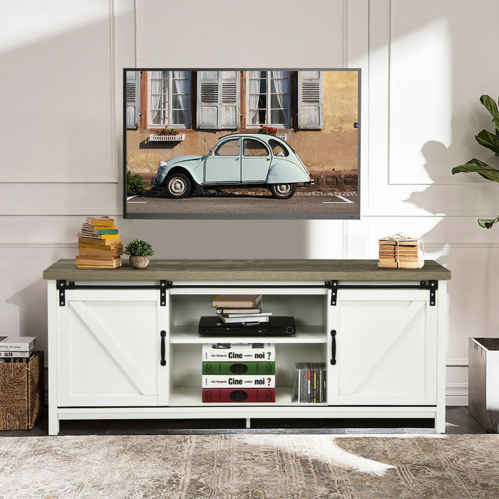 TV Stand Media Center Console Cabinet with Sliding Barn Door - White