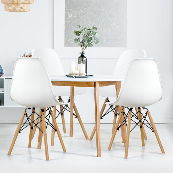 Set of 4 Modern Armless Dining Chairs Plastic Chairs with Wood Legs-White