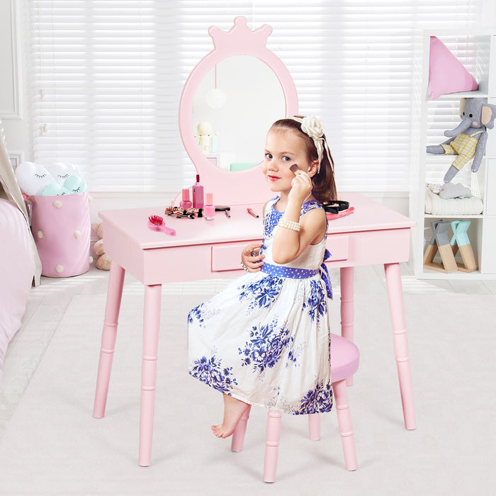 Kids Vanity Makeup Table and Chair Set Make Up Stool