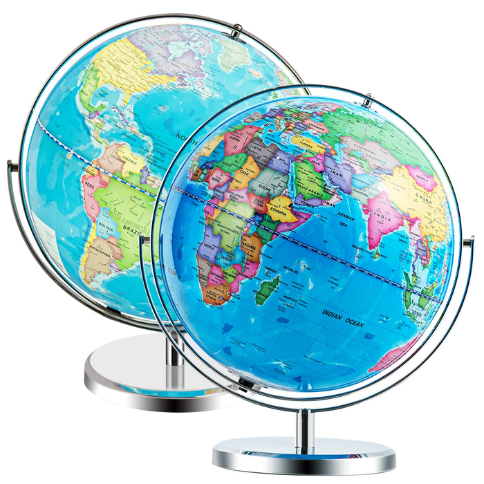 13 Inch Illuminated World Globe 720Â° Rotating Map with LED Light