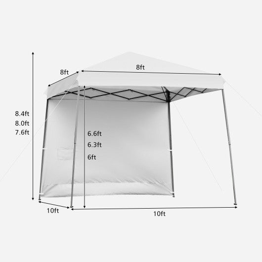 10 x 10 Feet Pop Up Tent Slant Leg Canopy with Detachable Side Wall-White