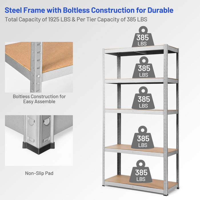 72 Inch Storage Shelf Steel Metal 5 Levels Adjustable Shelves