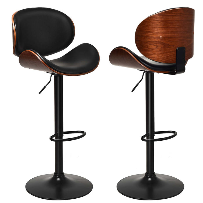 Set of 2 Adjustable Swivel PU Leather Bar Stools with Curved Footrest