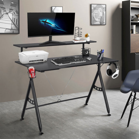 E-Sports Gaming Desk with Monitor Shelf and Cup Holder